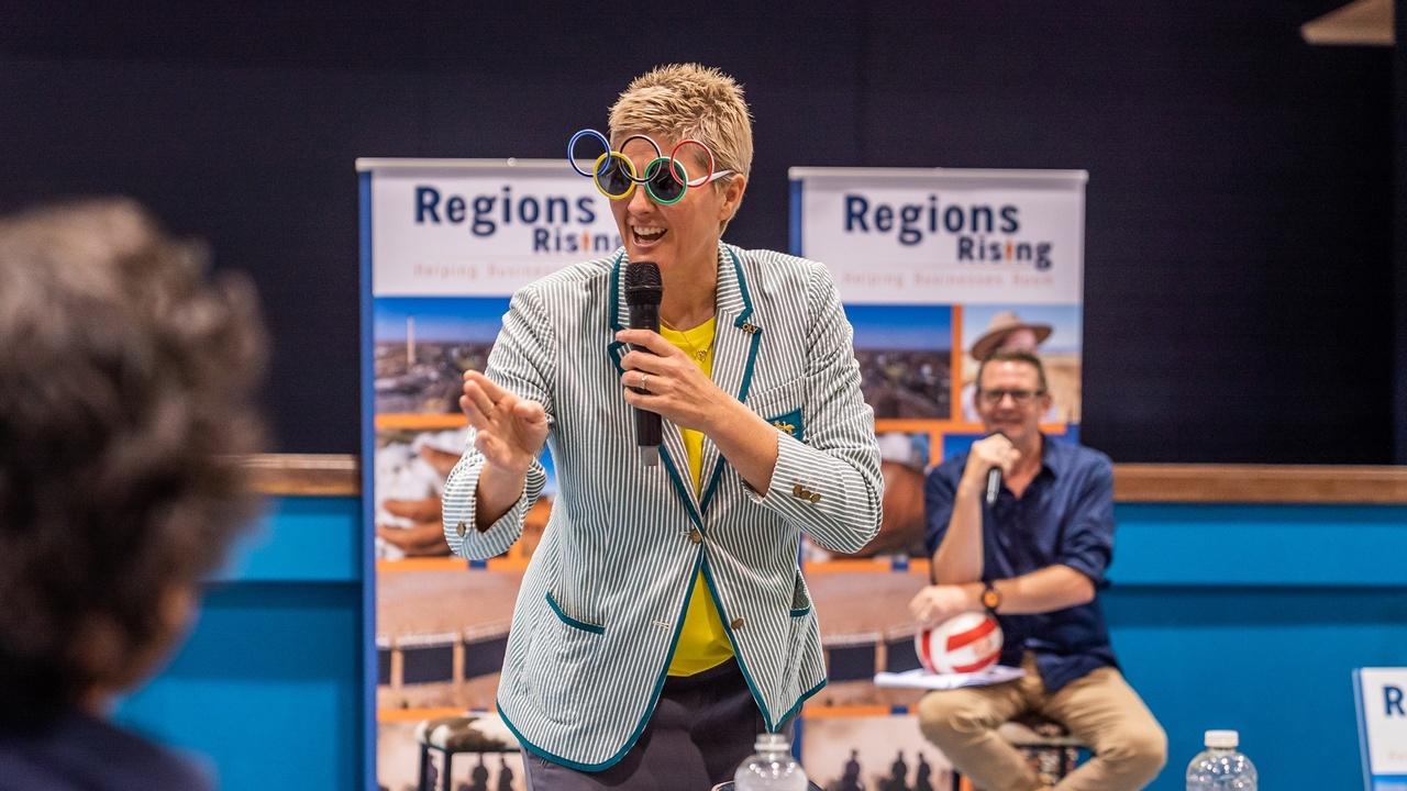 OLYmpian Natalie Cook speaking to business owners at the Regions Rising event in Hughenden, Queensland